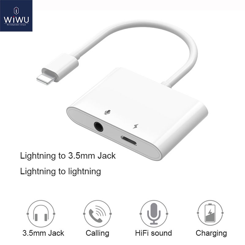 WIWU 2 in 1 Audio Adapter Lightning To 3.5mm Jack Headphone Cable For iPhone Cable For Charging