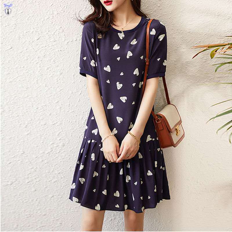Đầm Tay Ngắn Phồng Cổ Tròn Dáng Rộng In Họa Tiết Dâu Tây Thời Trang Mùa Hè Cho Nữ