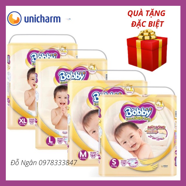 [TẶNG QUÀ CHO MỖI GÓI] Đủ Size Bỉm/Tã Dán Bobby Vàng Siêu Mềm S74 M64 L58 XL52 (HSD:Cuối 2022 đến 2023)