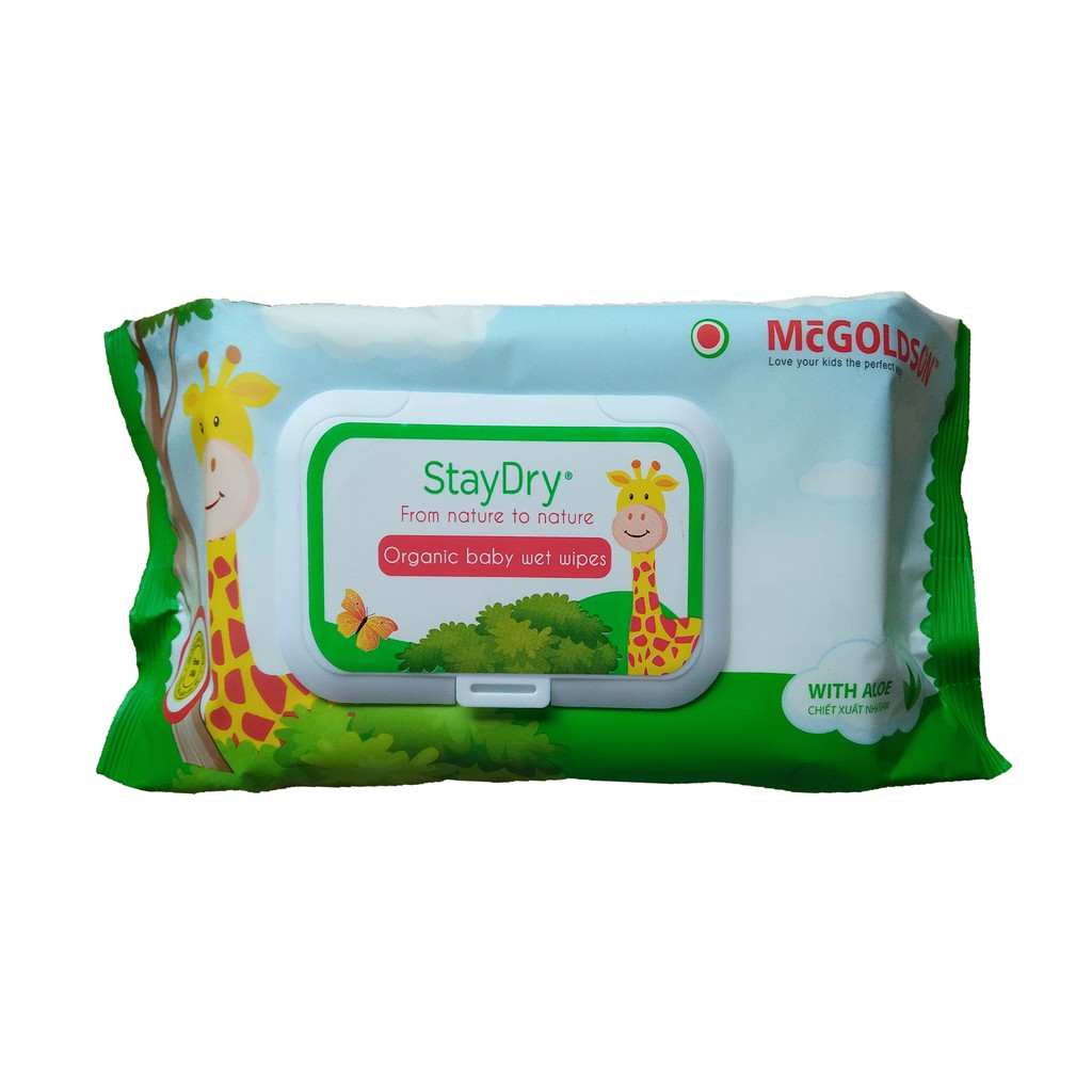 Khăn ướt Organic StayDry 100 tờ không Hương (Không Paraben, không cồn, ko kích ứng da, không MIT