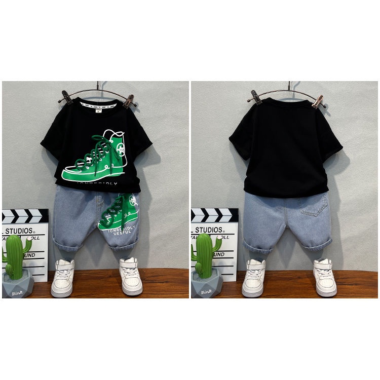 Set Áo Thun Ngắn Tay Và Quần jeans Thời Trang Cho Bé Trai 1-10 Tuổi