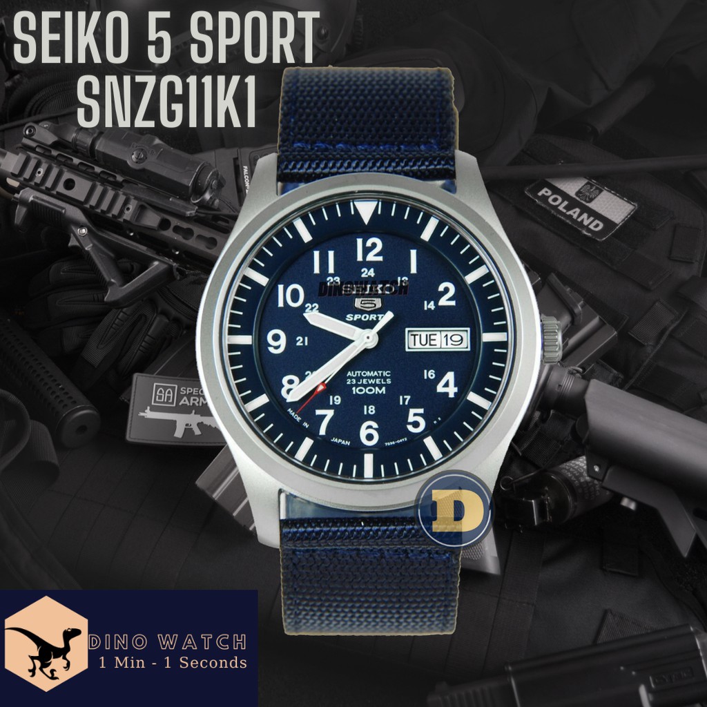 Đồng Hồ Nam Seiko 5 Sport SNZG11K1 , Dây Nato Xanh Navy , Máy Cơ