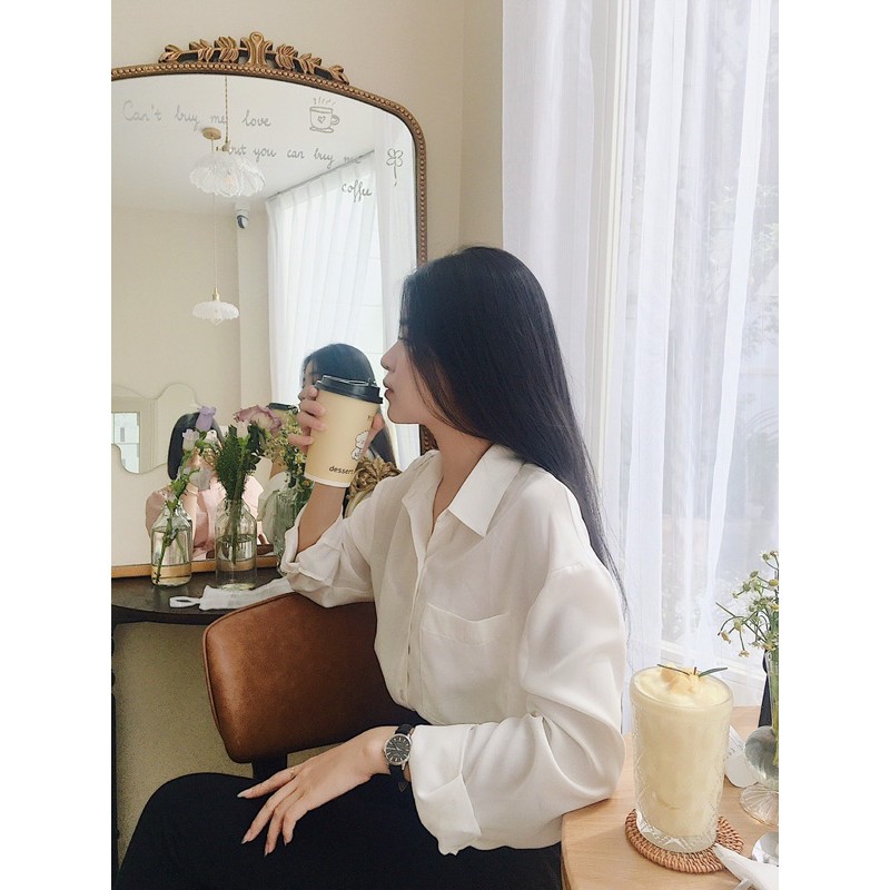 [Hình thật] Sơ mi trơn Freesize/ Oversize form rộng có túi Meow Boutique