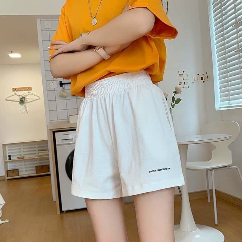 Quần Short Nữ Ống Rộng Thể Thao Sooc Đũi Lưng Chun Thêu Chữ Nhỏ Trắng Đen Mã K0025 - Lami Boutique