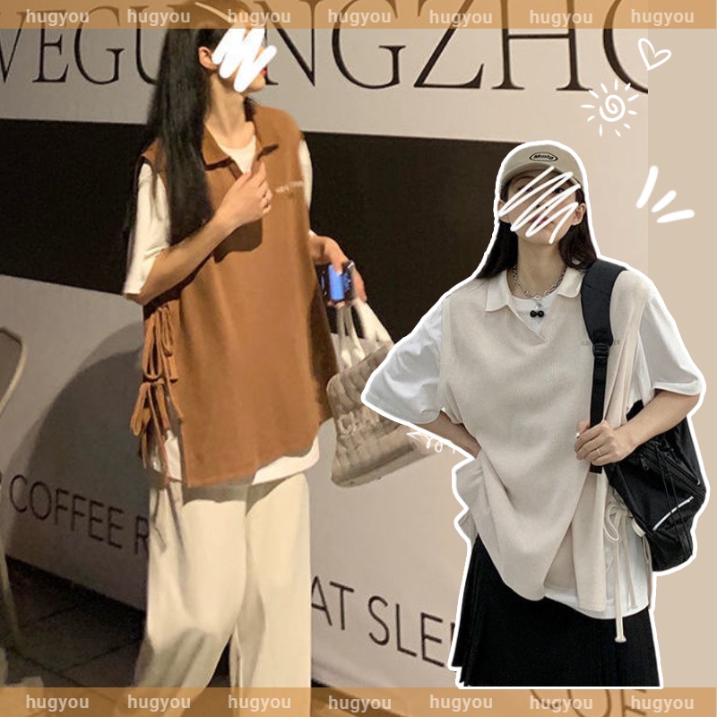 Áo Sát Nách Cổ Polo Dáng Rộng Kiểu Dây Rút Thời Trang Hàn Quốc Cho Nữ