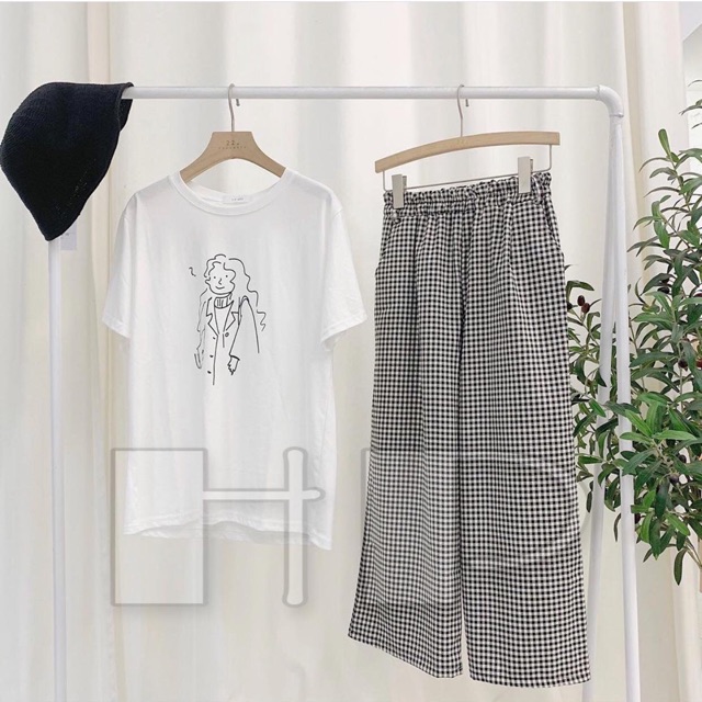 Sét cô gái tóc dài khoác áo dạ+ quần kẻ karo nhỏ THV865