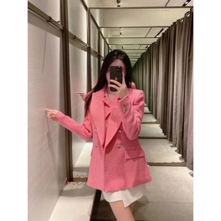 Áo blazer hồng vải tweet zara xuất xịn tqxk
