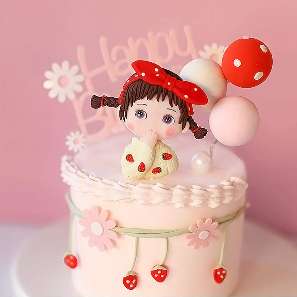 Mô hình bé gái mặc áo len thắt nơ 3D dễ thương trang trí bánh kem