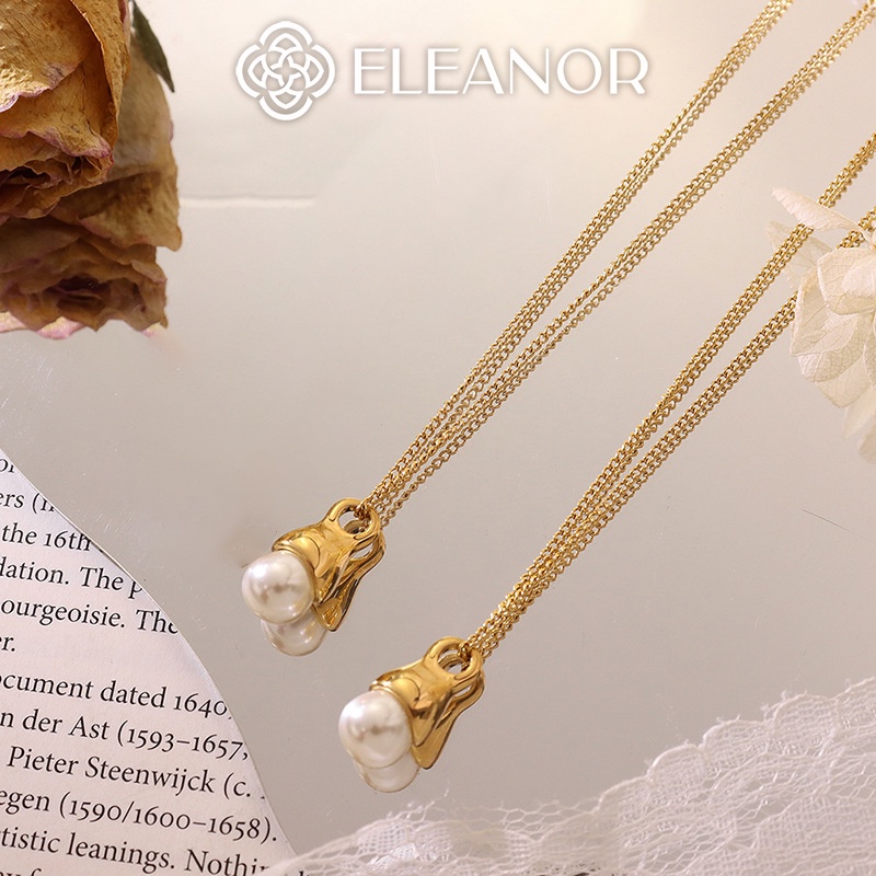 Dây chuyền nữ Eleanor Accessories vòng cổ nữ titan gắn ngọc trai nhân tạo phụ kiện trang sức quý phái sang trọng