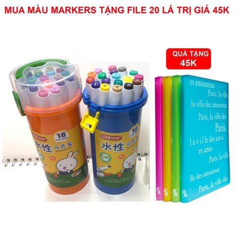 Bút màu Marker 18 màu RUI 6798-18 - Tặng file 20 lá