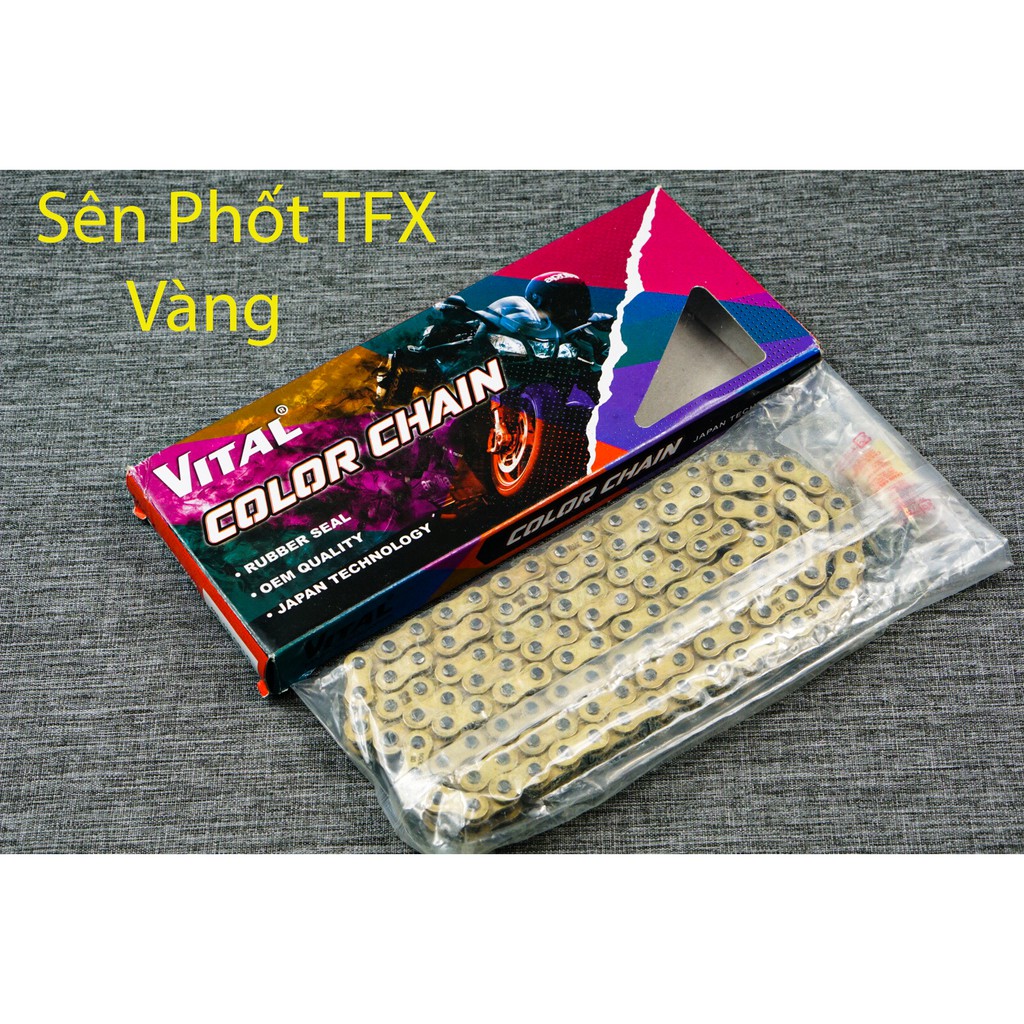 Sên vàng TFX phốt cao su VITAL 114 mắc - 122 - 124L - 132L -134L mắc - xích tải vàng có khóa sên, nhập khẩu Malaysia