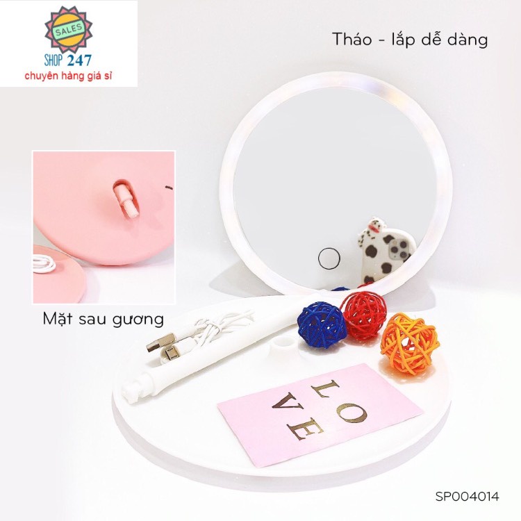 (GIÁ SIÊU TỐT)Gương để bàn trang điểm, Gương đèn led cảm ứng mẫu tròn , Gương Để Bàn