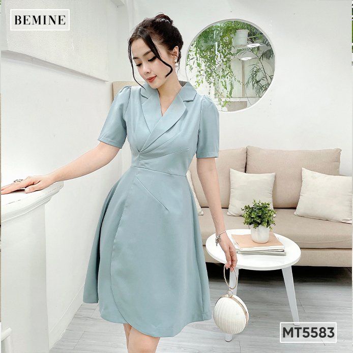 Đầm cổ vest eo xếp ly BEMINE MT5583