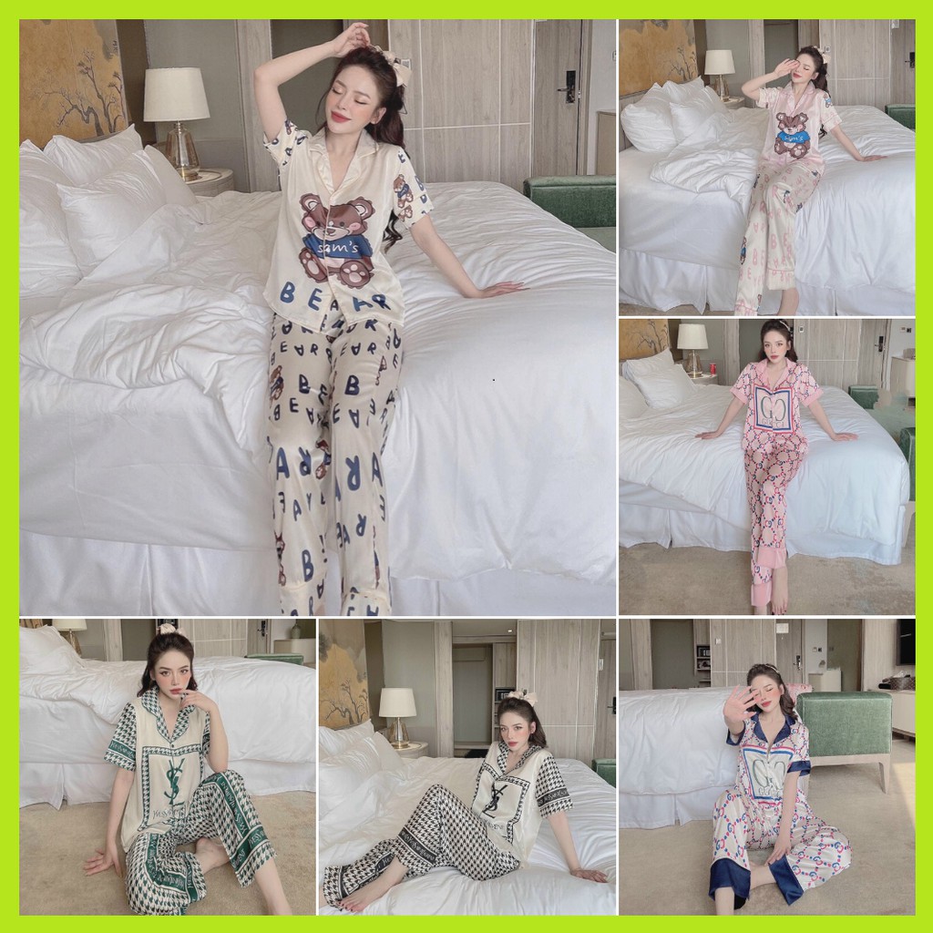 Đồ mặc nhà Lụa satin Pijama tay ngắn quần dài Form dưới 60 kí nhiều mẫu | BigBuy360 - bigbuy360.vn