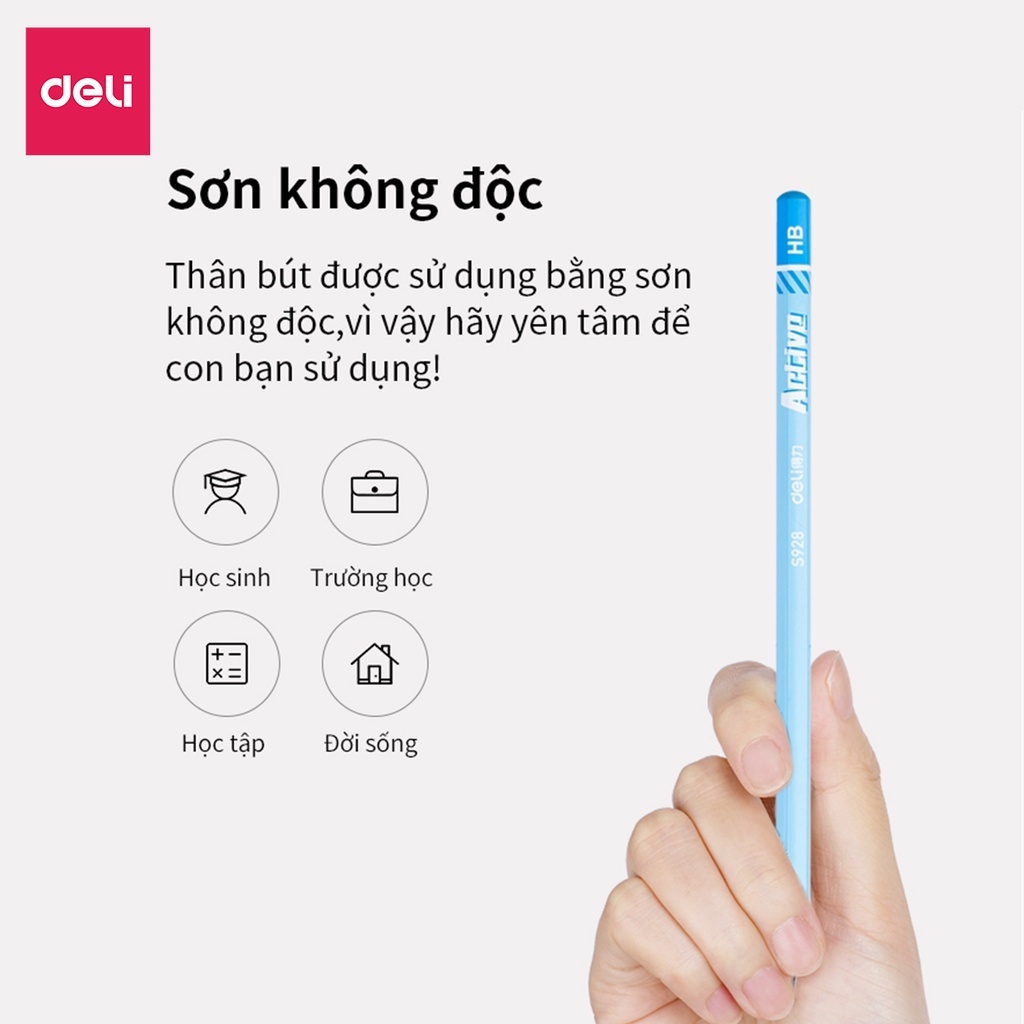 Bút chì lục giác Deli - 30 chiếc/hộp loại 2B/HB sắc dễ thương, thân gỗ tự nhiên dễ gọt khi dùng