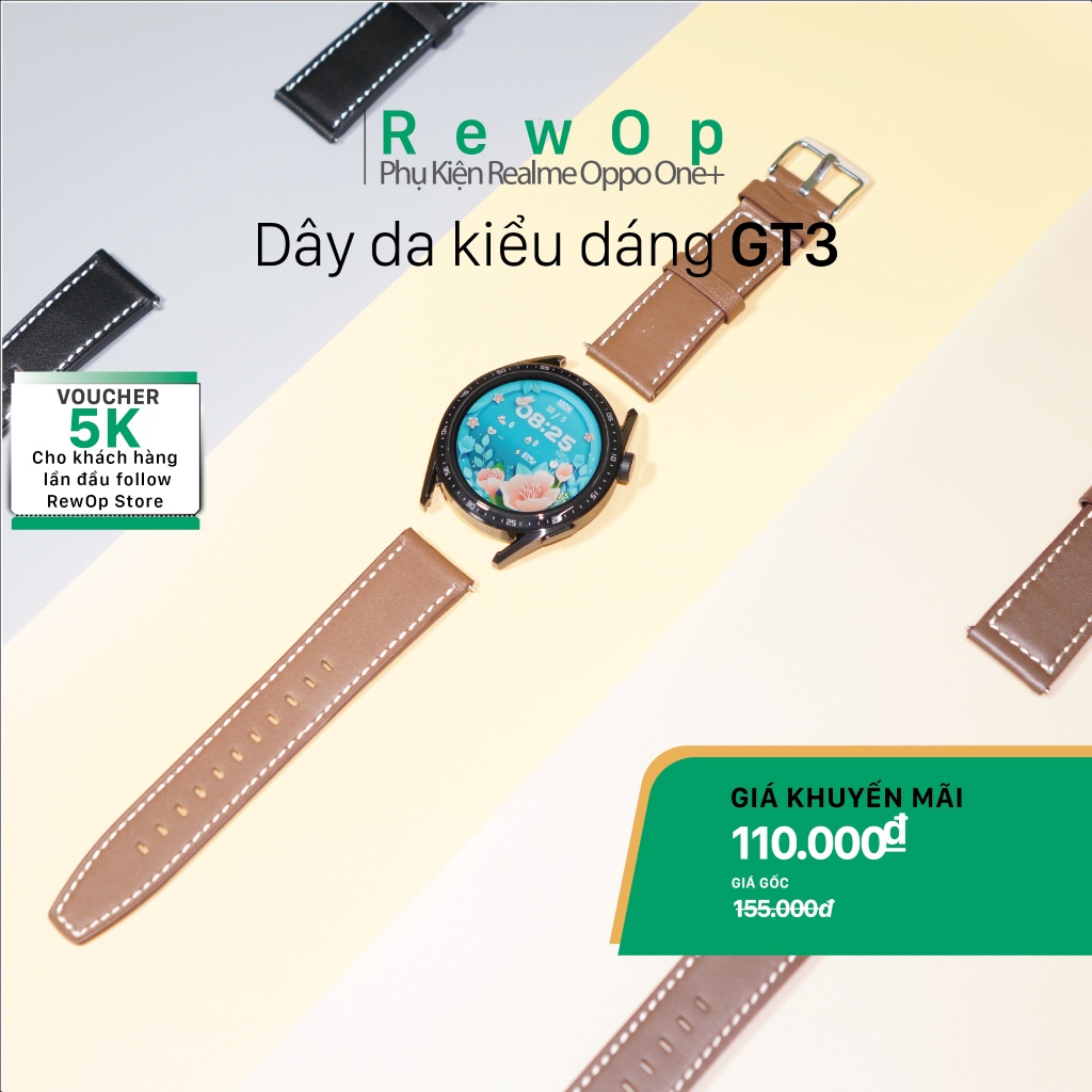 Dây da đồng hồ Huawei Watch GT3 46mm - Kiểu dáng được chế tác theo dây zin kèm máy