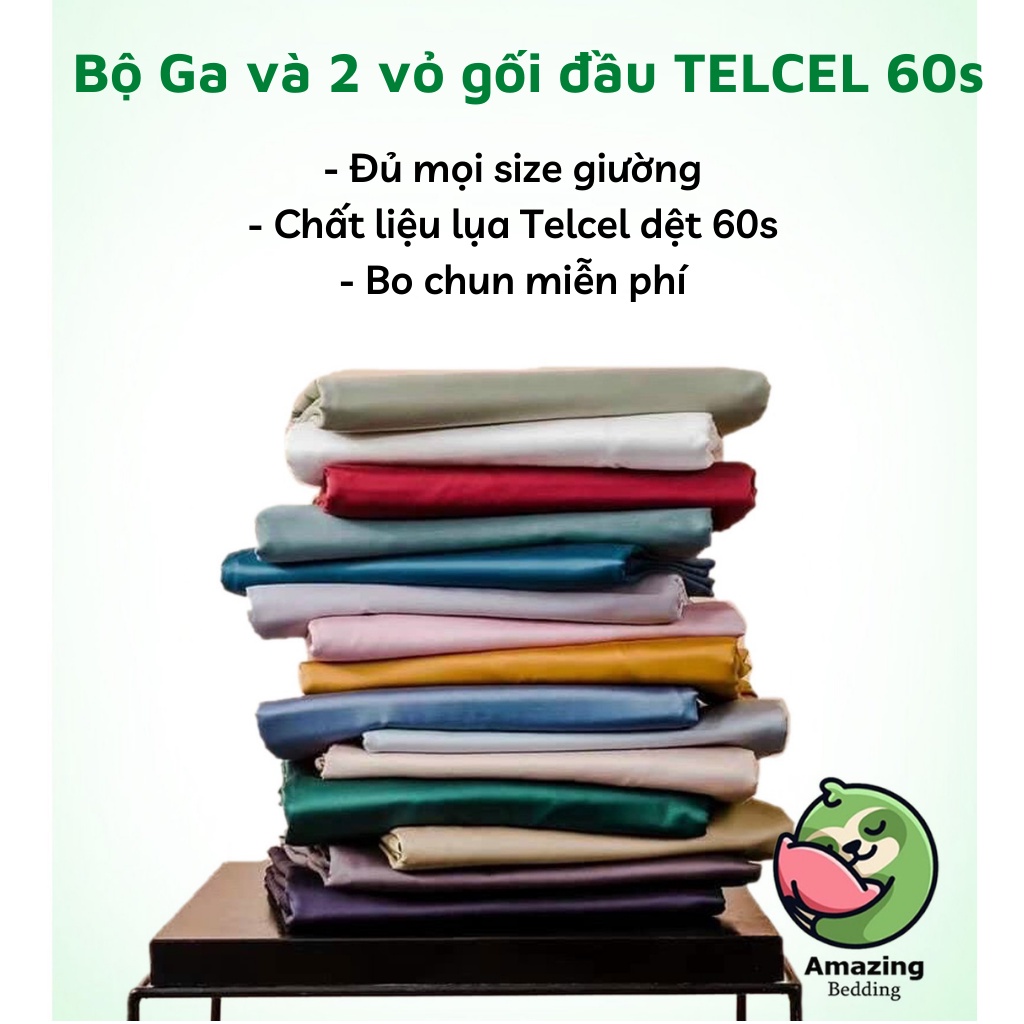 Bộ ga và hai vỏ gối đầu Telcel dệt 60s mẫu basic cao cấp mới nhất 2021