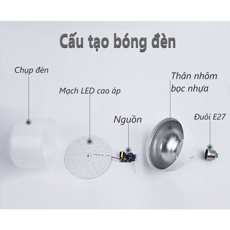 Bóng đèn LED 20W 30W 40w - trụ nhôm bọc nhựa cao cấp (ánh sáng trắng siêu sáng - bảo hành 2 năm)