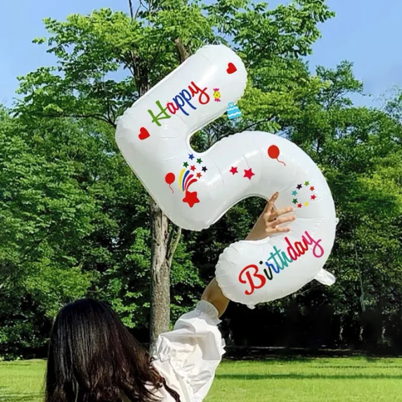 Bong Bóng Số 0-9 Màu Trắng Trang Trí Tiệc