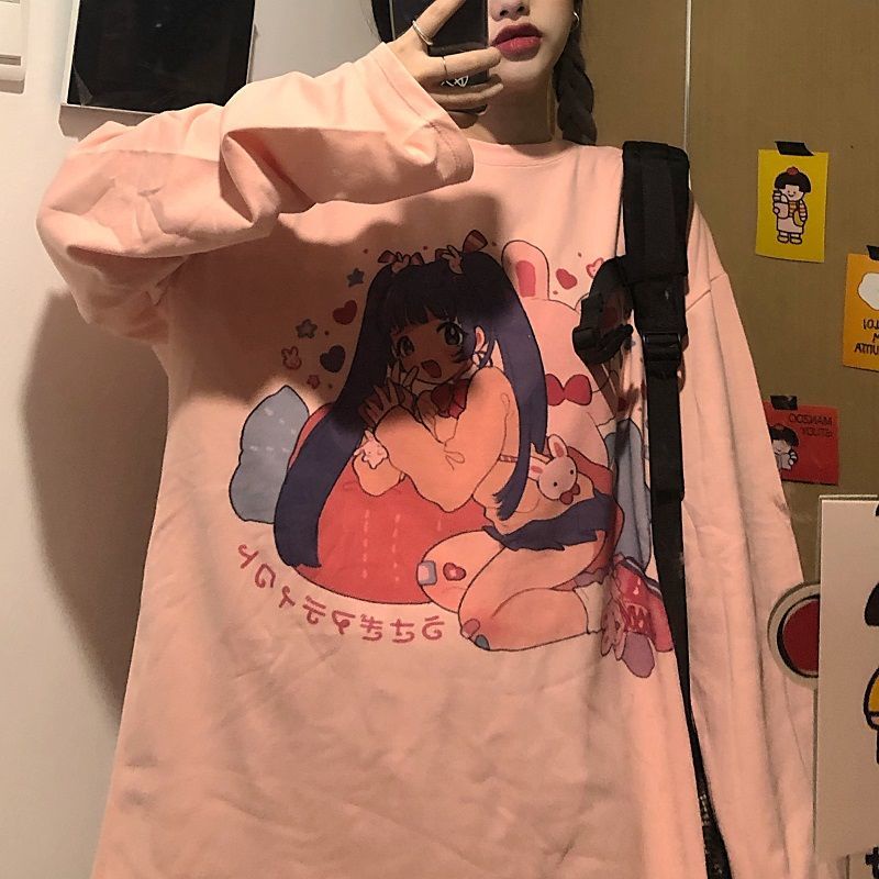 NRVP Áo Thun 100% Cotton Tay Dài Dáng Rộng In Họa Tiết Phong Cách Hàn Quốc Cho Nữ