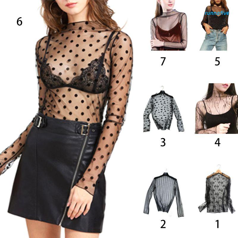 Áo lưới tay dài xuyên thấu họa tiết kẻ sọc 7 phong cách cho nữ