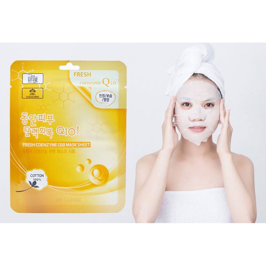 Hàng Chính Hãng mặt nạ cung cấp dưỡng chất phục hồi da 3W Clinic Fresh Coenzyme Q10 Mask Sheet 23ml X 10