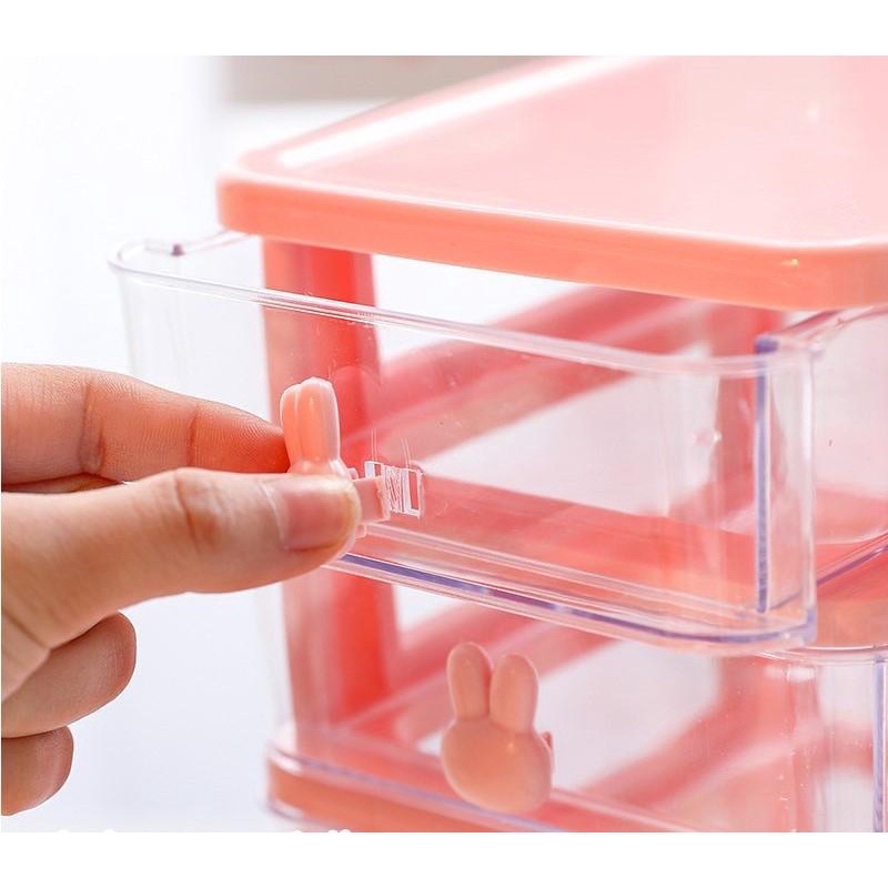 Tủ Nhựa Mini Ngăn Kéo Hình Thỏ Để Bàn Xinh Xắn, Tiện Lợi