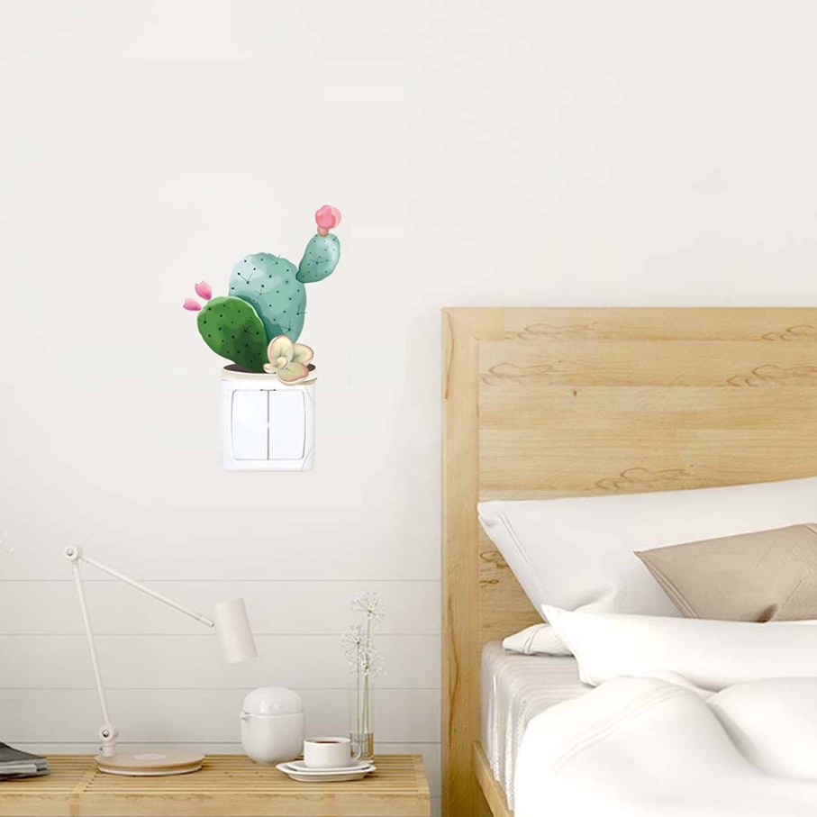 Trang trí ổ điện miếng dán tường công tắc hình dễ thương con vật cute dog cat lá tre 1204