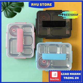Hộp cơm giữ nhiệt inox 💖𝑭𝑹𝑬𝑬𝑺𝑯𝑰𝑷💖hộp cơm inox 304 5 ngăn - kèm muỗng đũa