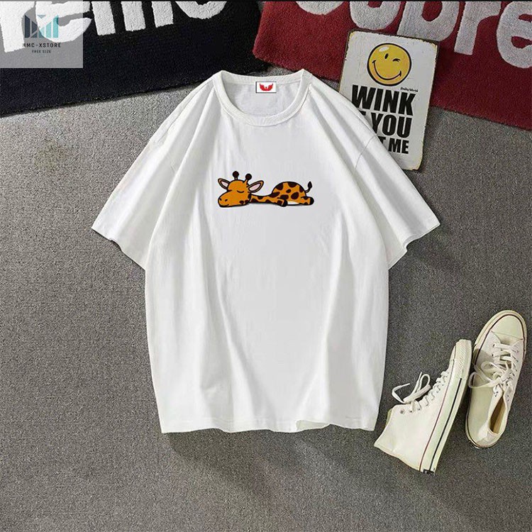 Áo Thun Tay Lỡ Áo Phông Tay Lỡ Unisex Form Rộng In Hình Hươu Cao Cổ