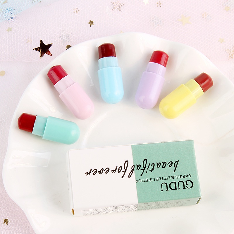 Son Môi Mini Dưỡng Ẩm Chống Thấm Nước Không Dễ Phai Màu Thiết Kế Hình Viên Con Nhộng Độc Đáo