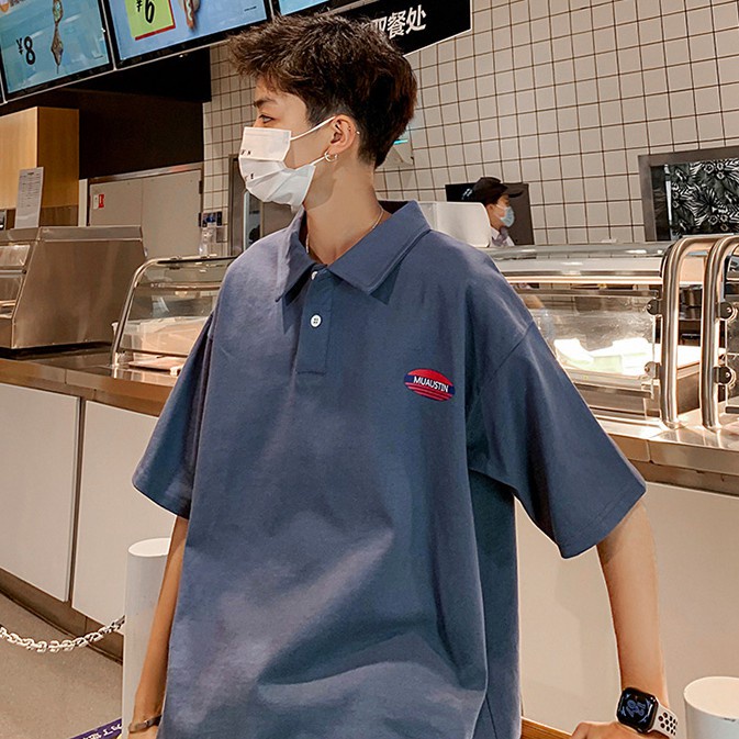 Áo thun polo tay ngắn dáng rộng phong cách Hàn Quốc thời trang hè cho nam