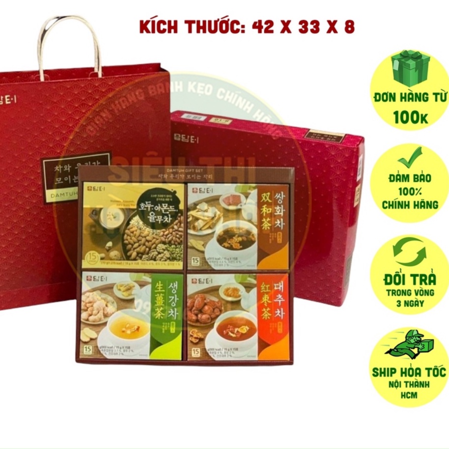 Gift Set 4 hộp ngũ cốc, trà định dưỡng Damtuh Hàn Quốc.-FREE SHIP] TỪ ĐƠN 50K, [Loại Đặc Biệt]-Hộp quà