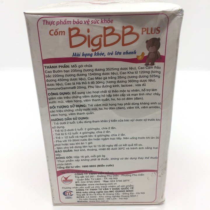 Cốm BigBB Plus dùng cho trẻ sổ mũi, chảy nước mũi, ho đờm, viêm họng, hạn chế kháng sinh