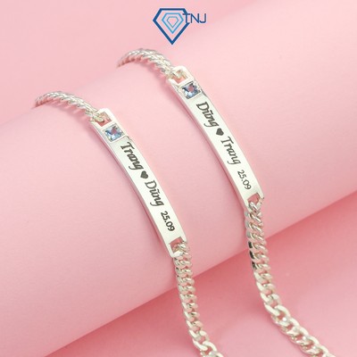 Vòng tay cặp đôi bạc thật khắc tên theo yêu cầu LTD0004 Trang Sức TNJ
