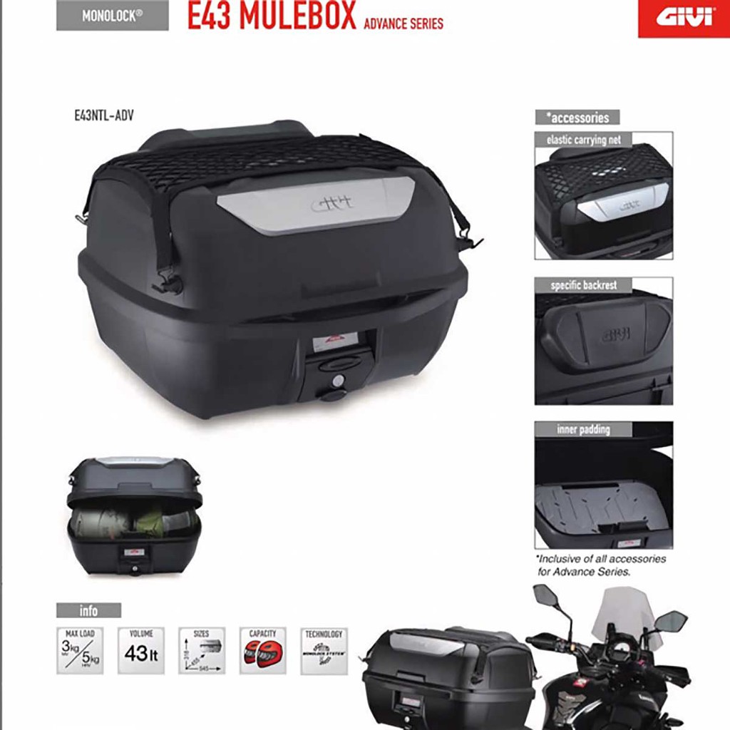 [CHÍNH HÃNG] Thùng sau Givi E43NTL-ADV Mulebox 43L tặng kèm đế MP70N