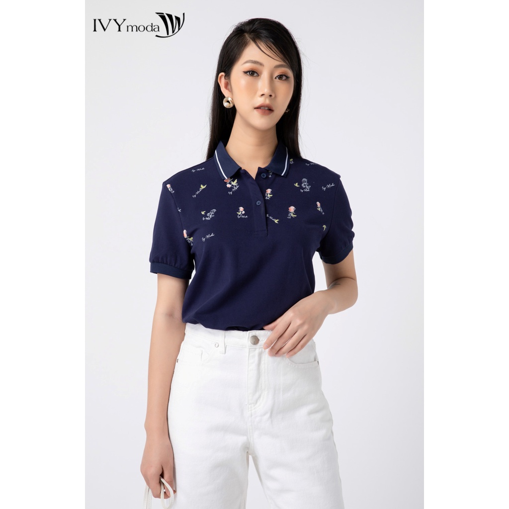 Áo polo nữ gấu lệch IVY moda MS 57M6705