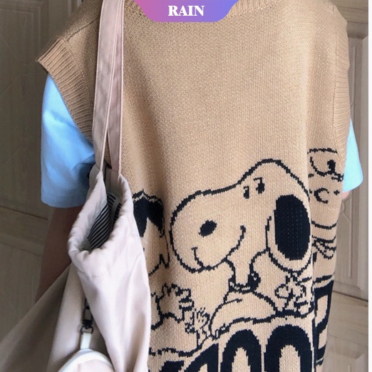 Áo Sweater Sát Nách Cổ Chữ V Dáng Rộng In Hình Nhân Vật Hoạt Hình Snoopy Đáng Yêu Cho Nữ
