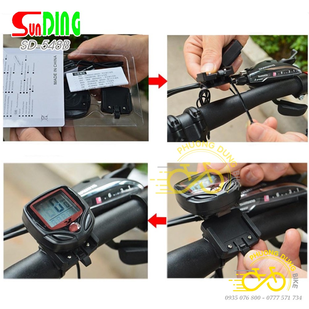 Đồng hồ đo tốc độ xe đạp có dây Sunding SD548B