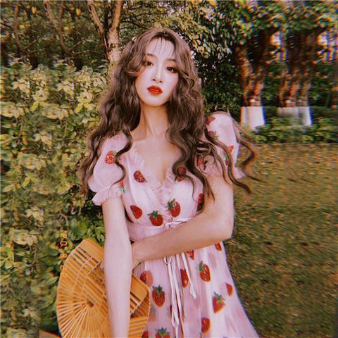 S-2XL Mùa hè mới váy hiện đại thời trang màu hồng tay ngắn dâu tây Sequin gợi cảm cổ chữ V của phụ nữ Váy Maxi của phụ nữ | BigBuy360 - bigbuy360.vn