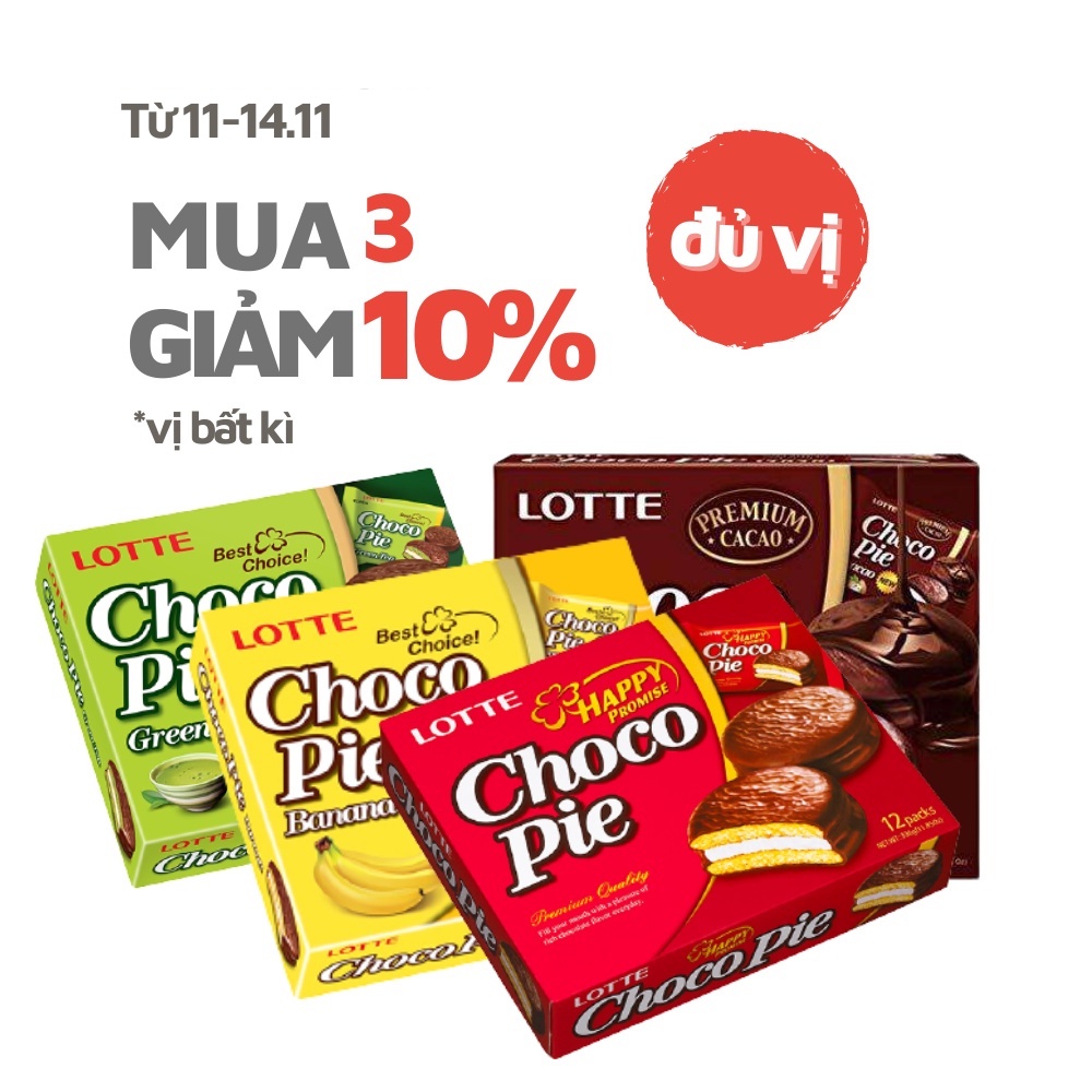 Bánh Lotte Chocopie Hàn Quốc - Hộp 12 Bánh - Đủ vị (CaCao, Chuối, Trà Sữa,...) | BigBuy360 - bigbuy360.vn