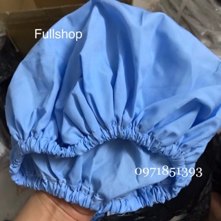 Mũ blouse vải công nghệ màu xanh dương - mũ vải chùm đầu tạp vụ, công nhân, nhân viên, bếp