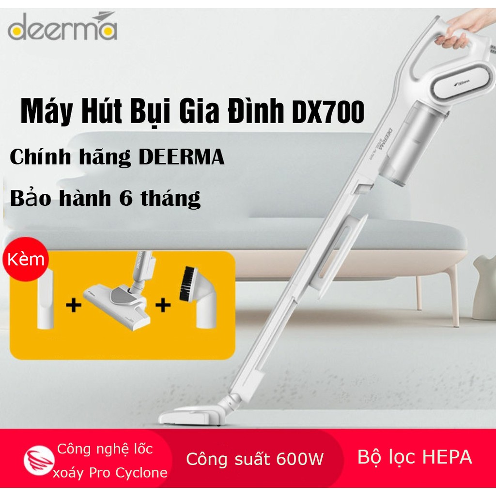 Máy Hút Bụi Cầm Tay Gia Đình Deerma Vacuum Cleaner, Công Suất 600W, Lọc Bụi Diệt Khuẩn HEPA
