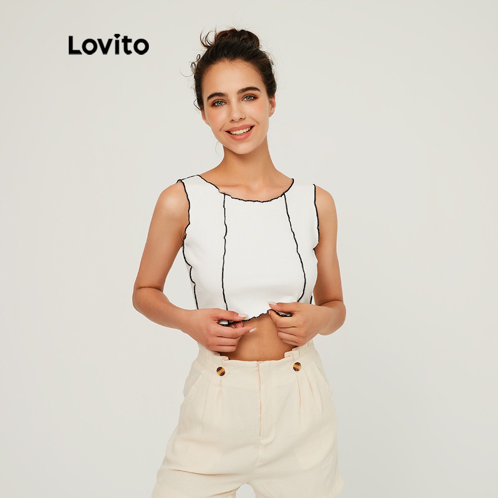 Áo Croptop Lovito Dáng Ôm Cổ Tròn Trơn Hợp Xu Hướng L03108 (Màu Trắng) | BigBuy360 - bigbuy360.vn