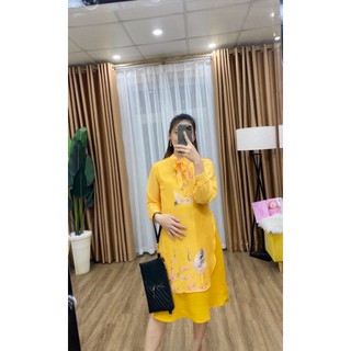 [TIỆM ĐỒ BẦU] Áo dài cách tân bầu Tết 2022 dài tay dáng đầm suông dễ mặc chất gấm