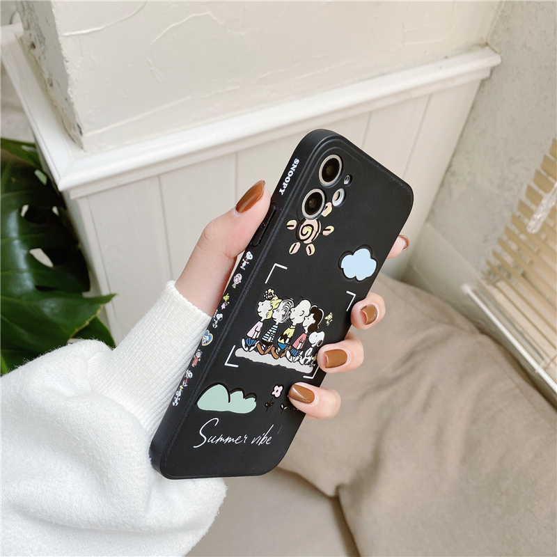 IPhone 12Pro Max 12 Pro 12 12Mini 11Pro Max 11Pro Xs Max Xr Xs X 7Plus 8 6 6s 7 8 Se 2020 Case Square Luxury Snoopy Silicone Lens Anti-shock Protection Phone Case