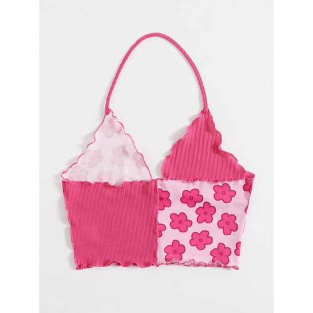 Áo croptop dây buộc qua cổ họa tiết đáng yêu