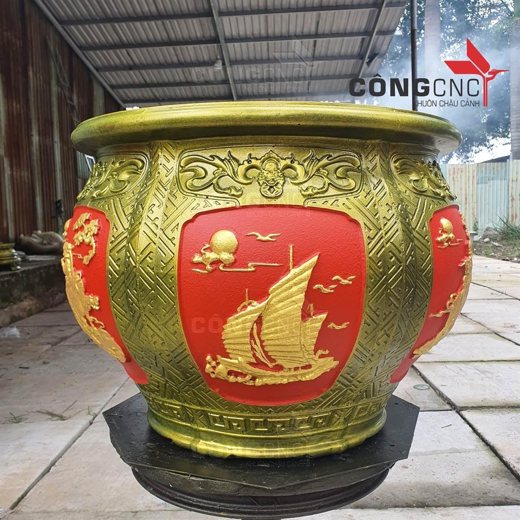 Khuôn chậu tròn chum 60 họa tiết Mục đồng chăn trâu_Thuyền- Không Chân Đôn