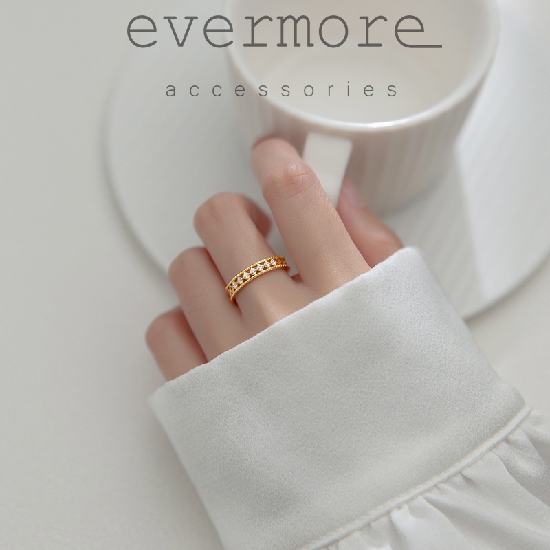 Nhẫn bạc Ý 925 cao cấp free size hình vương miện đính đá EVERMORE minimalism, thanh lịch - N017