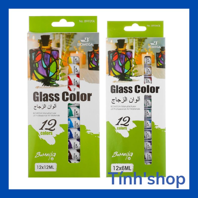 Bộ 12 màu vẽ kính glass color dạng tuýp 6ml/ 12ml loại tốt